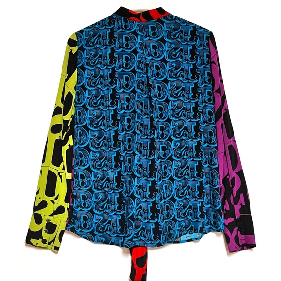 Desigual Logomania Blouse Womens Medium P-Bow Colorful Bold Print Lacroix Artsy - Picture 3 of 16